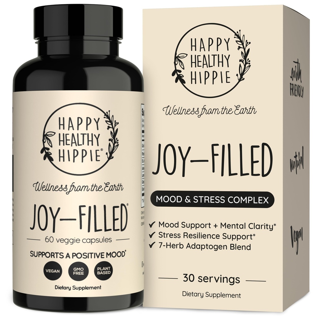 Joy- Filled Mood Suppplement - 7 Herb Complex w / St. Johns Vort 124; Stress Relief - Membantu Tenang Pikiran & Body 134; 100% Pembangkit - Berdasarkan Happy Pistls, Ashwagandha, Rhodiola Ros4; Adaptogens, 60 Ct