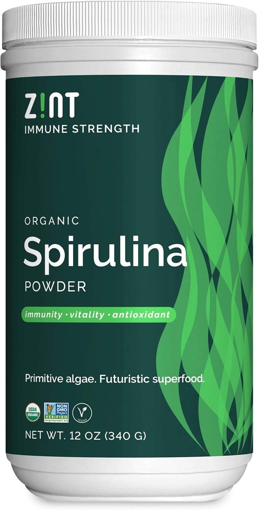 Zint Spirulina Powder, Organic (12 oz): Premium Immune Suplemen Dukungan, Blue-Green Algae, Imunity Booster, Non-Irraated Vegan Protin