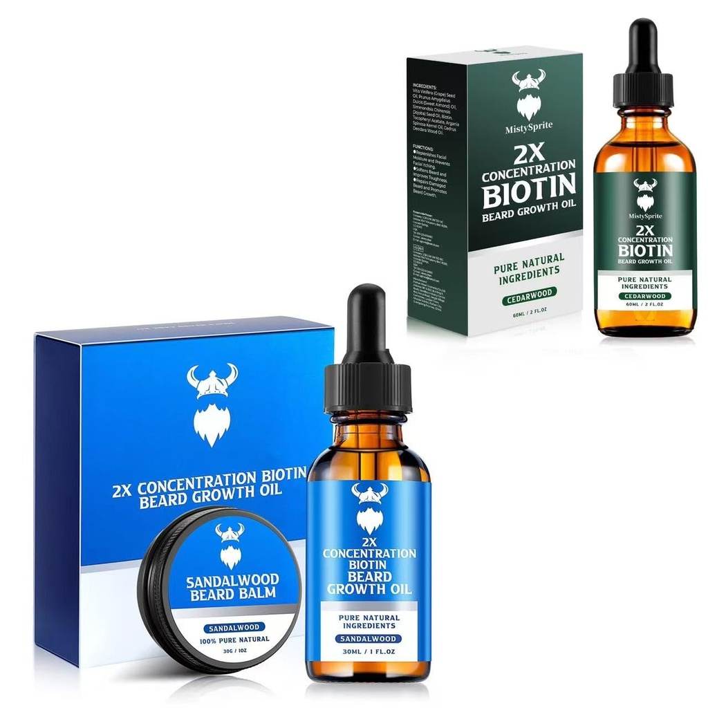Sandalwood Growth Kit dengan 2X Biotin untuk Pria dan Cedarwood Beard Growth Oil Afrath Ingrediens & Thickens Factual Growth