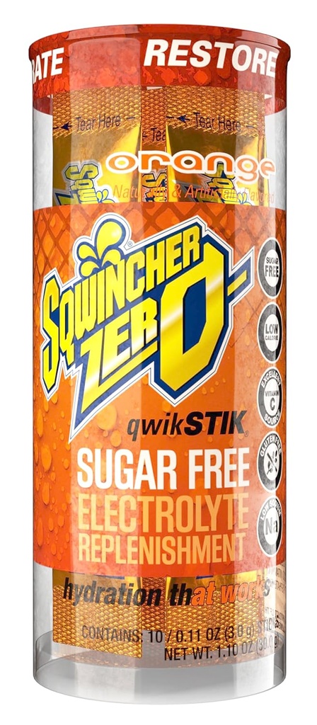 Sqwincher Zero Qwik Stik, Orange, Sugar Free, Low Calorie, rendah Sodium Electrolite Powder Hydration Minum Mix, .11 oz Packet (Paket 200)
