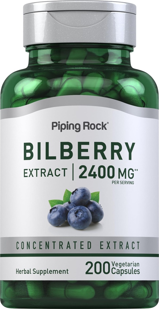 Piping Rock Bilberry Extract Capsules 2400mg 124; 200 Pil 124; Herbal Extract Suplement 124; Vegetarian, Non- GMO, Gluten Free
