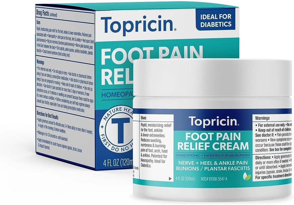 Topicin Foot Pain Relief Therapy Cream (4 oz) Fast Acting Pain Relieving Rub