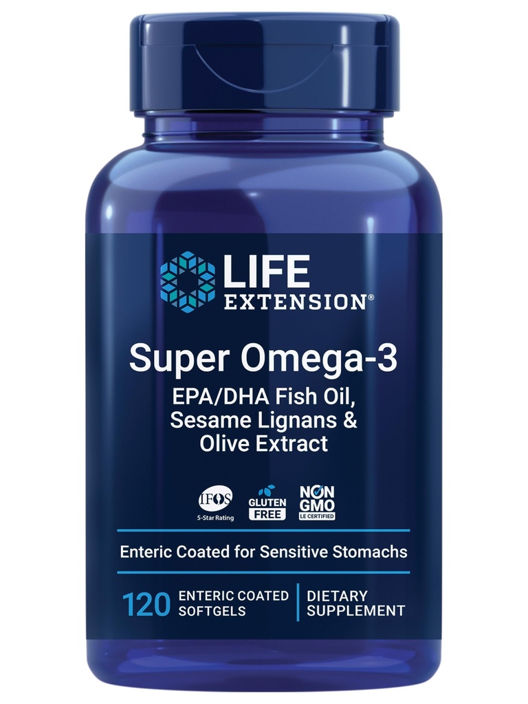 Extension Super Omega-3 EPA / DHA Fish Oil, Sesame Lignans & Olive Extract - Heart Health, Inflammation Health Dukungan, Gluten- Bebas, Hiburan, Tanpa-GMO, 120 Softgels