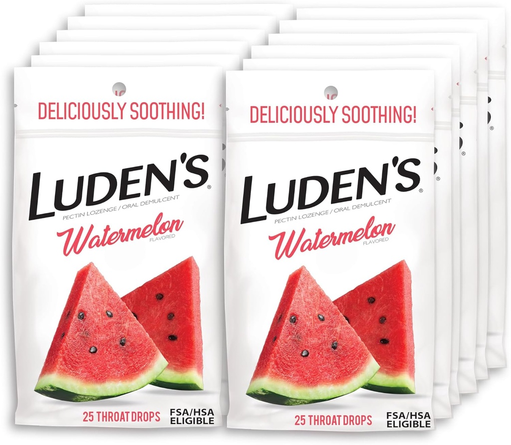 Ludens Watermelon Throat Drops, Sore Throat Relief, 25 Count (Paket 12)