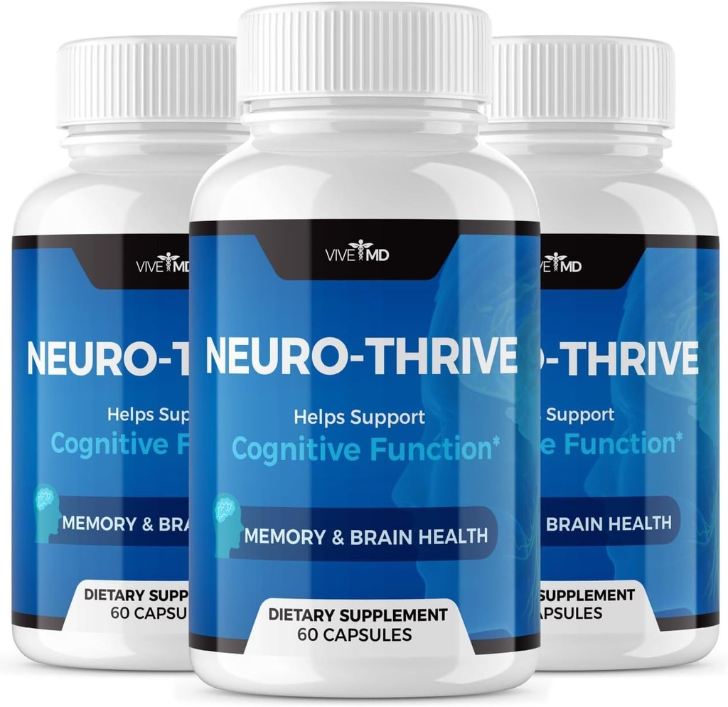 Vive MD Neuro Thrive Brain Suplement - Formula Resmi - Neuro Thrive PQQ, Neuro Thrive, Kekuatan Ekstra dengan Ekstrak Ginkgo Biloba, Ekstrak Siberia Ginseng - (3 Pack)