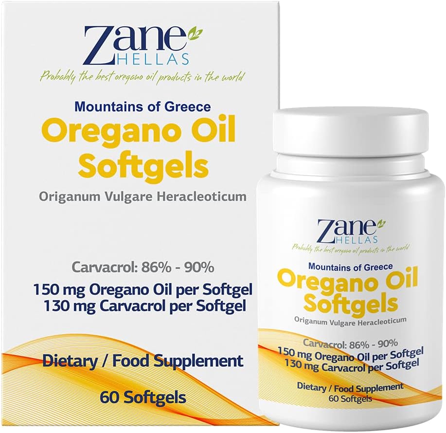 130 mg Carvacrol - 150 mg Oregano Oil per Softgel. World Highest Concentration Oregano Oil Capsule. Zane Hellas Oregano Oil. 120 Softgels.