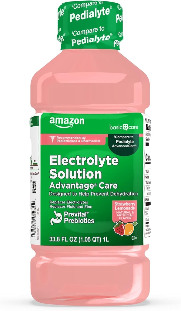 Care Advices Care Electrolite Solution with Prevital, Strawberry Lemonade, Hydration Drink, Replenish Electrolite, Fluid & Zinc, 33.8 flf oz (Pack of 1)