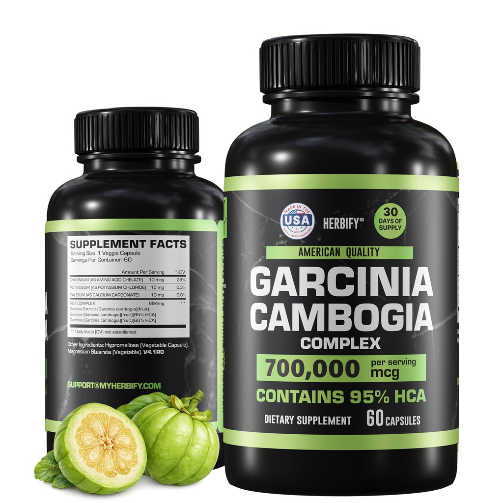 HERBIFY Garcinia Wellness Supplement for Women & Men - Herbal Extract with Antioksidant Properties - Energy Booster for Daily Vitalitas and Digetsy Support - 60 Count