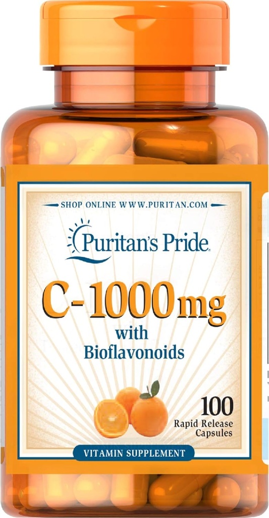 Puritan 's Pride Vitamin C dengan Bioflavonoid untuk Dukungan Sistem Imune & Skin Health Capsules 14; Suplemen Healthy 12.4; Gluten Free 124; Vegetarian Vitamin Suplemen - 100 Count
