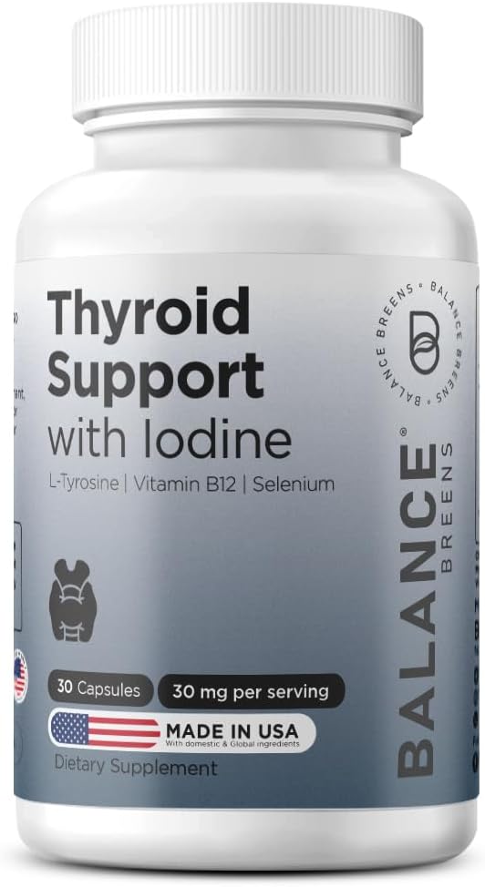 Balancebreens Thyroid Supplemen Dukungan dengan Iodin, L-Tyrosine, Vitamin B12 & Selenium, 30 Veg Capsules - Energi, Metabolisme & Fokus Dukungan