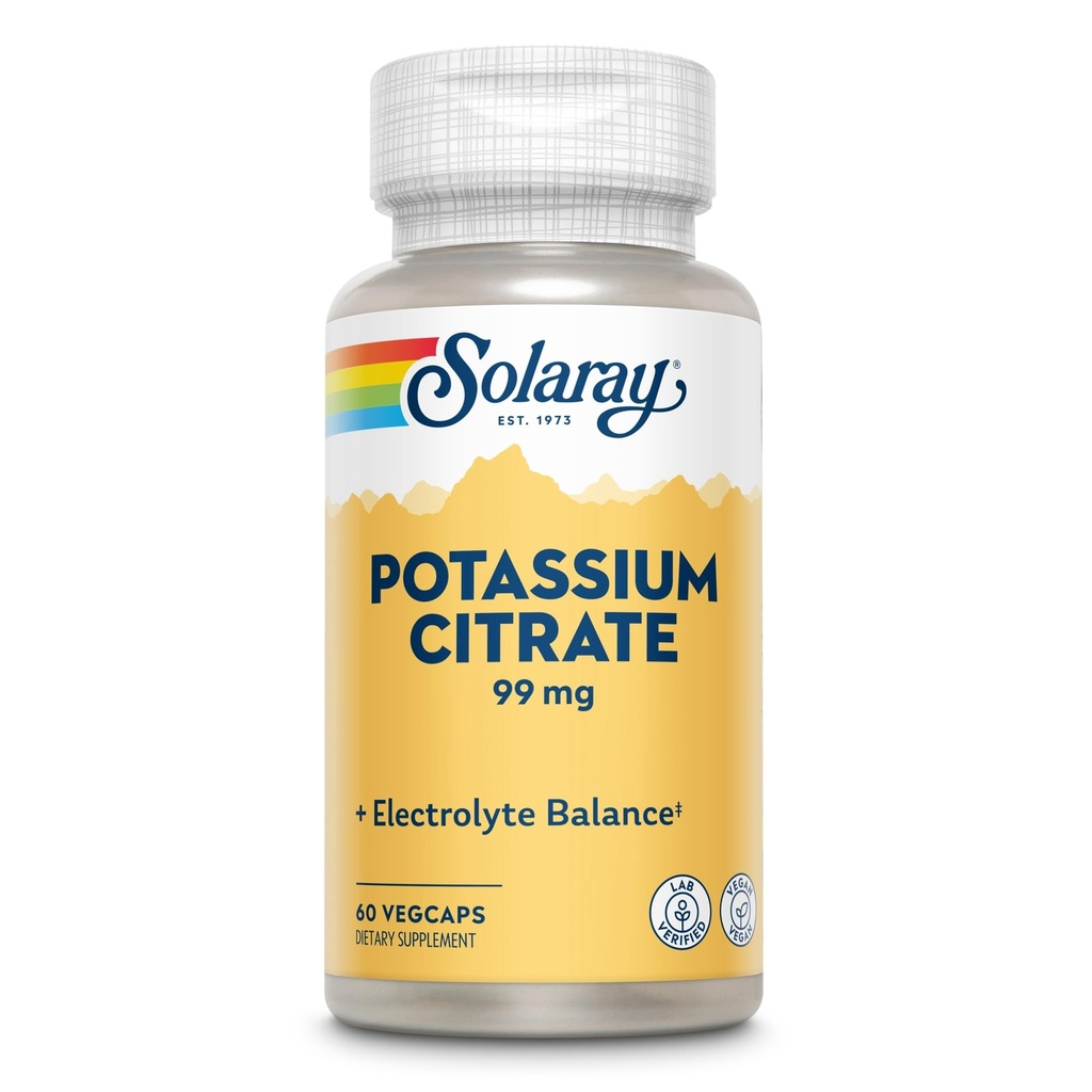 Solaray Potasium Citrate, Sehat Electrolite Saldo, Nerve & Muscle Fungsi Dukungan, Vegan, 60 Veval Caps