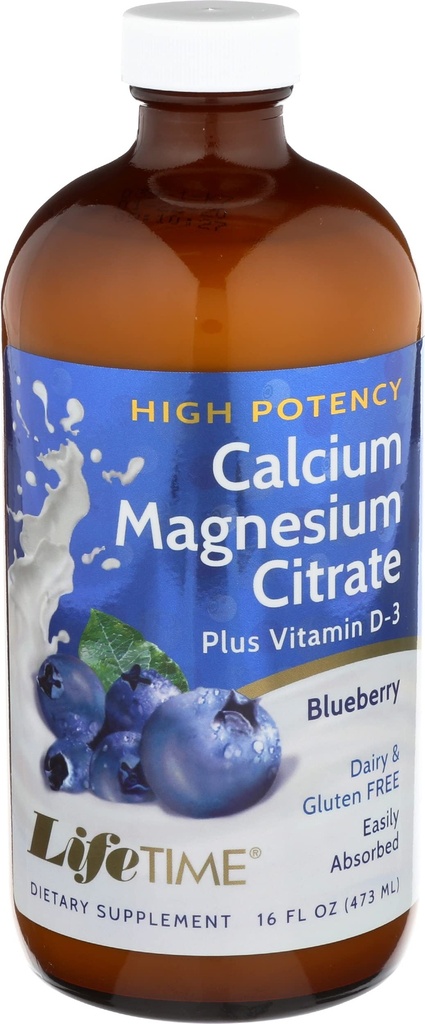 Dukungan Tulang LIFETIME, Kalsium Citrate, Magnesium Citrate dan Vitamin D-3, Relaxation, Bone dan Muscle Dukungan Formula, Absorpsi Mudah, Blueberry Flavor, Sekitar 32 Servings, 16 FL OZ