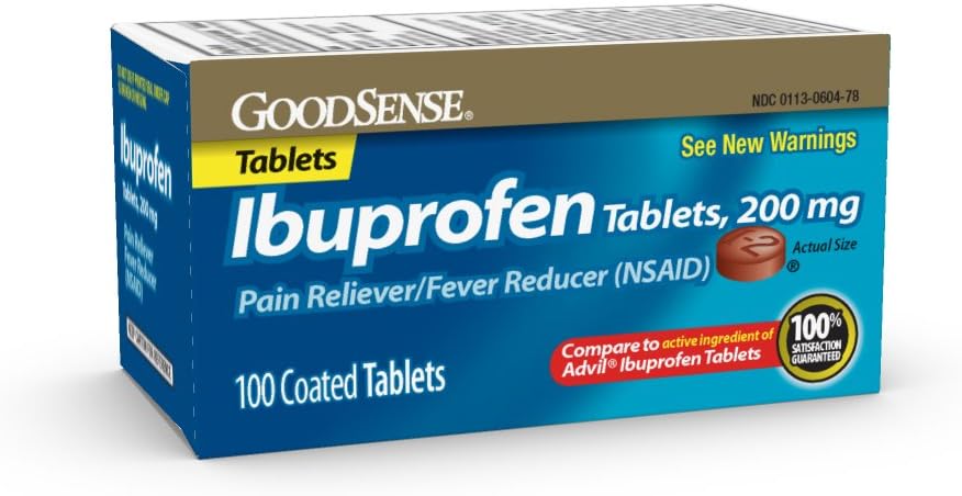 GoodSense 200 mg Ibuprofen Tablet, Fever Reducer and Pain Relief from Body Aches, Headtache, Arthritis Pain and More, 100 Count