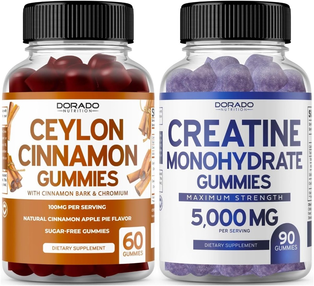 Ceylon Cinnamon (60 Count) - Berberine & Ginseng untuk Pembuangan Kelebihan Dukungan Wellness dan Creatine Monohydrate (90 Gummies) Delicious Blue Raspberry Chews Flavored Supplemen - Non GMO & Dibuat di AS