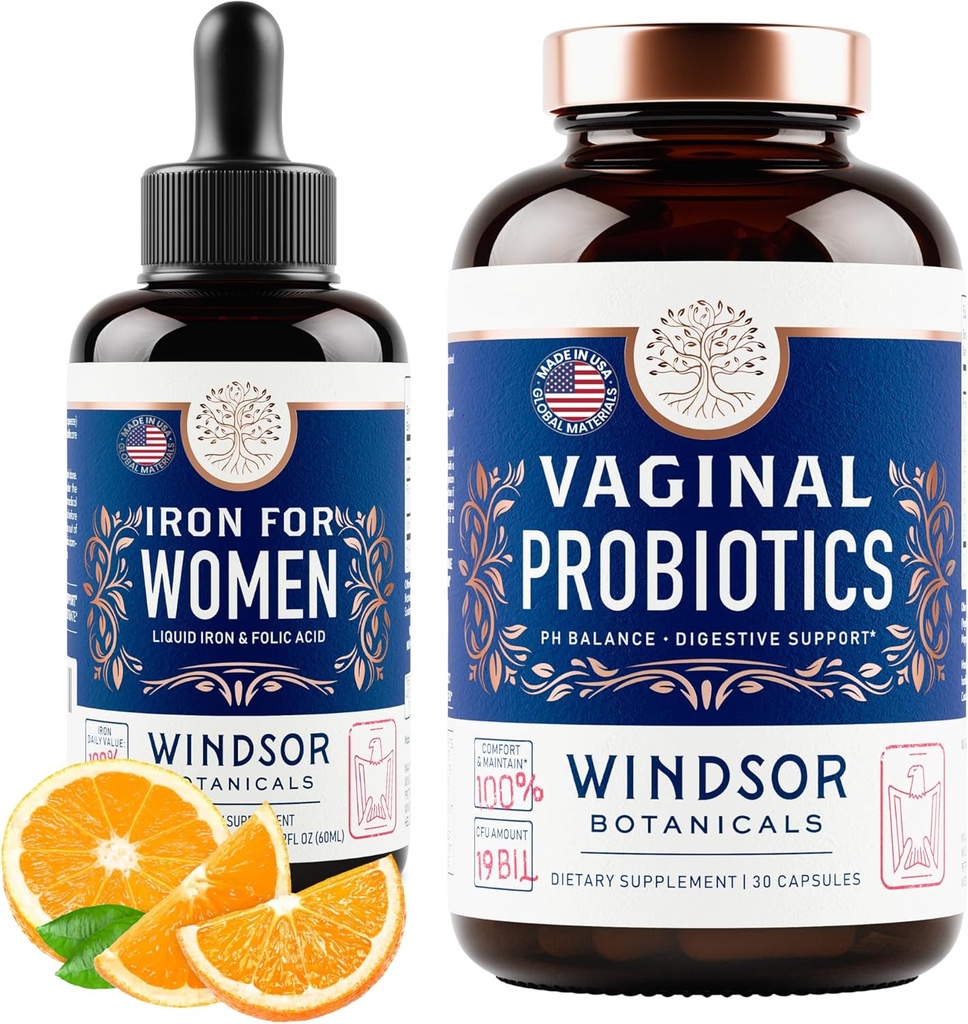 WINDSOR BOTANICALS Vaginal Propoletion and Liquid Iron Supplement Health Support Bundle