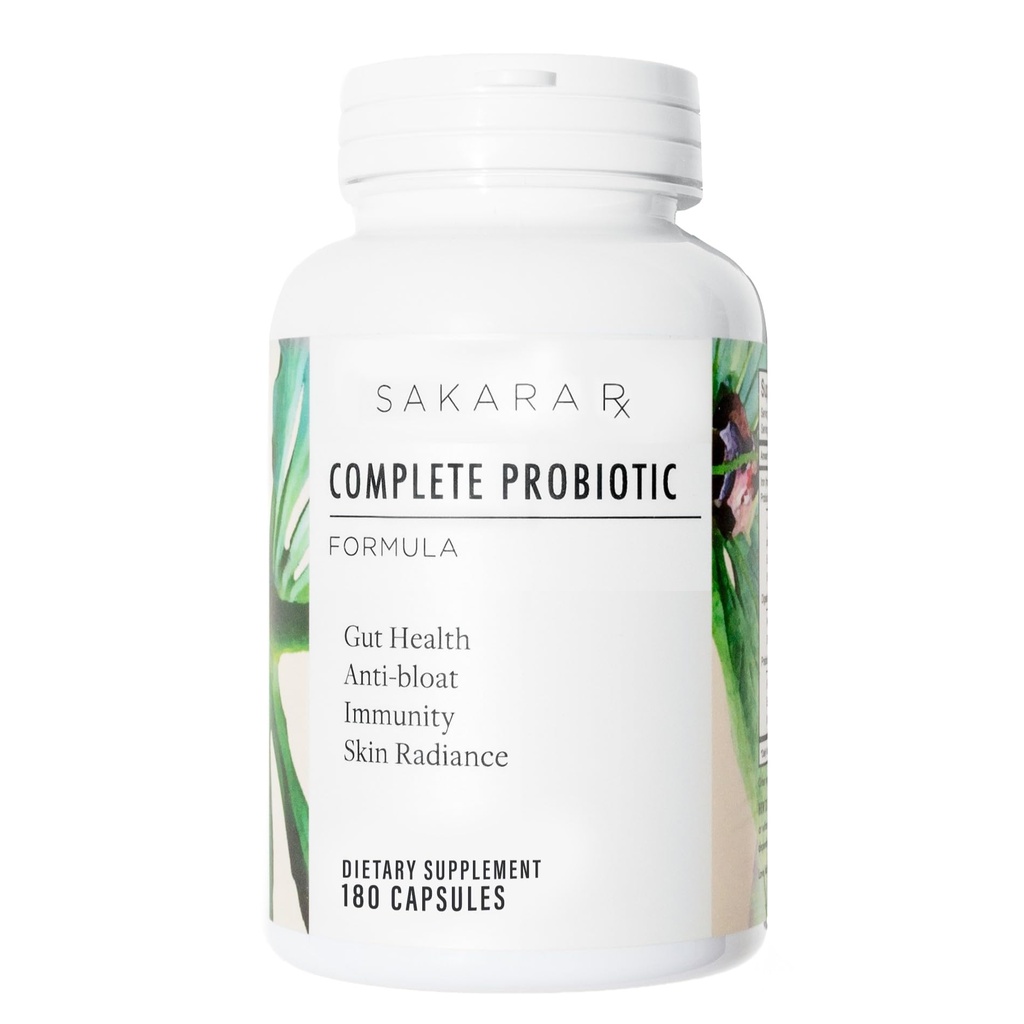 Sakara Probiotic Lengkap - Prebiotik dan Progres untuk Suplemen Kesehatan Digetical Wanita, Pendukung Pemblokiran, Sistem kekebalan & Skin Radiance, Kesehatan Gut untuk Perempuan dengan 3 Miliaran CFU 's - 180 Capsules