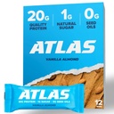 Atlas Protein Bar, 20g Protein, 1g Sugar, Clean Ingrediens, Gluten Free, Vanilla Almond (12 Count, Paket 1)