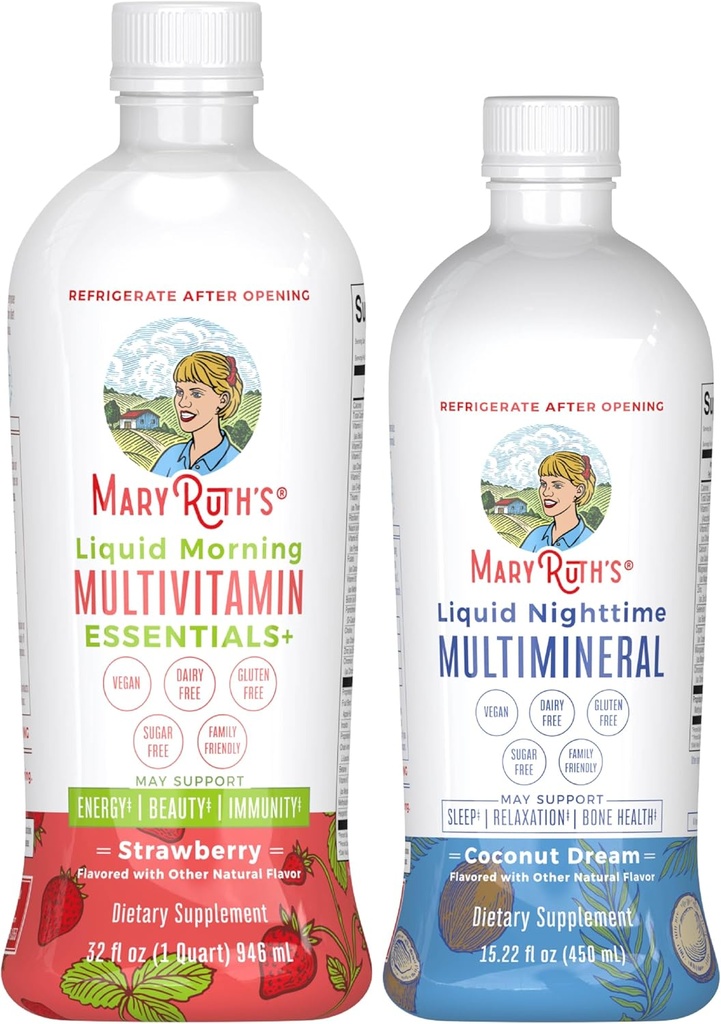MaryRuth 's Liquid Morning Multivitamin (Strawberry) & Liquid Nighttime Multimineral (Coconut, 15oz)