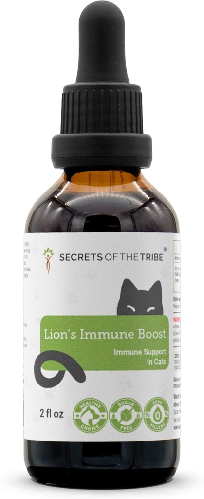 Imune Lion Boost 124; Natural Herbal Dietary Supplemen 124; Dukungan Ammune dalam Kucing 124; Alcohol- Ekstraksi Bebas, Bunga Elder, Calendula, Dandelion Root, Lemon Balm, Fennel 2 oz