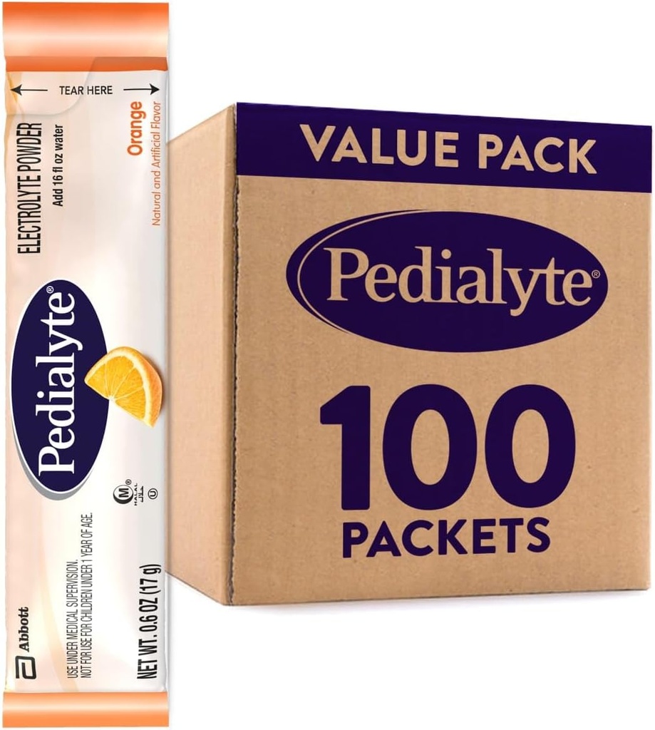 Pedialyte Electrolite Powder Packet, Orange, Hidration Drink, 100 Single-Serving Powder Packet
