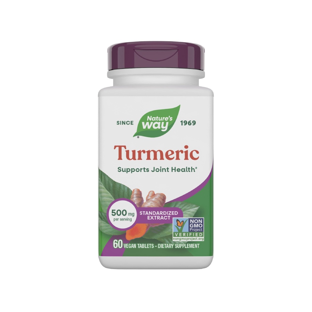 Nature 's Way Turmeric, Premium Extract, Support Joint Health *, Standardized to 95% Curcuminoid, 500 mg Serving, Non-GMO Project Verified Suplemen, 60 tablet (Packaging May Vary)