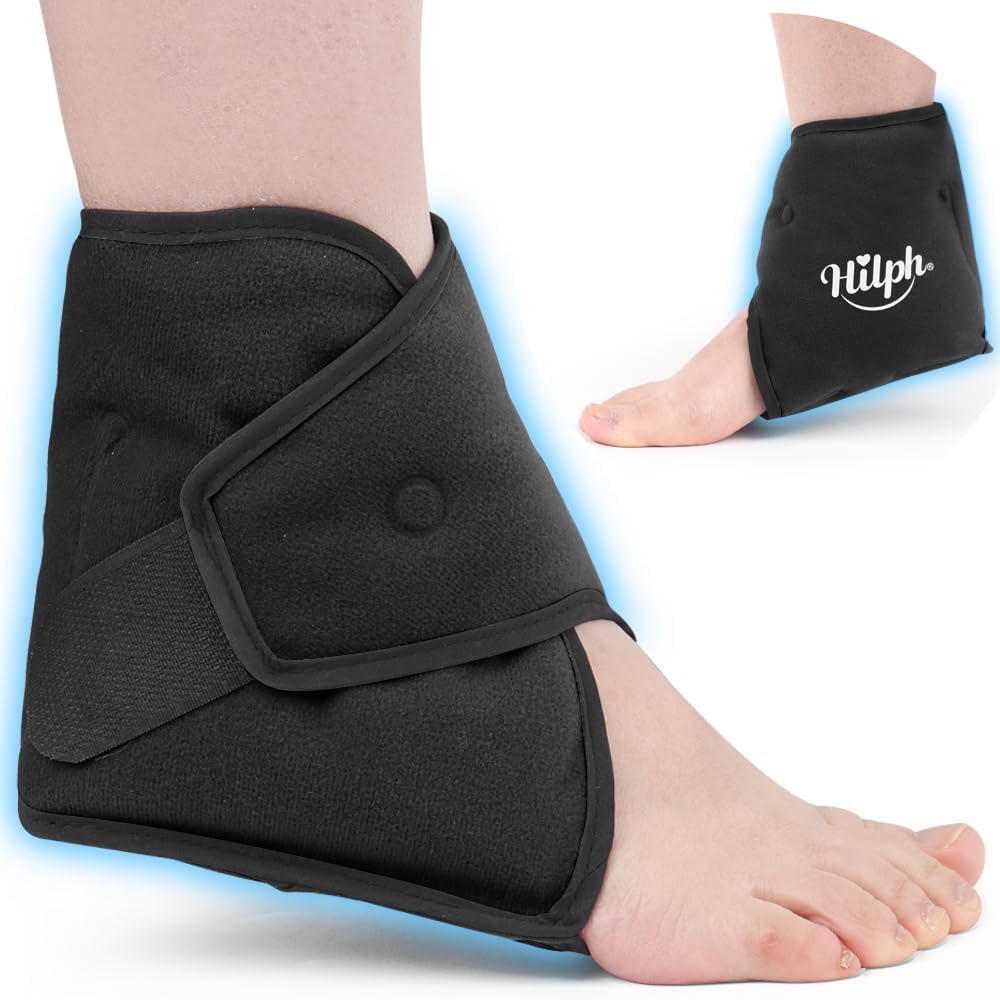 Hilph Ice Pack Lipat untuk Swelling, Reconcessing Gel Cold Pack untuk Ankle Spowed, Hot Cold Compress untuk Pemulihan Operasi, Plantar Fasciitis, Foot Pain Relief, Swelling, Achilles Tendonitis, Black