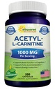 Acetyl Acetyl Acetyl - Carnitine 1000mg Max Kekuatan - 200 Vevgie Capsules - High Dosage Acetyl L Carnitine HCL (ALCAR) Pills untuk Mendukung Energi Murni, Fungsi Otak & Fatty Acid