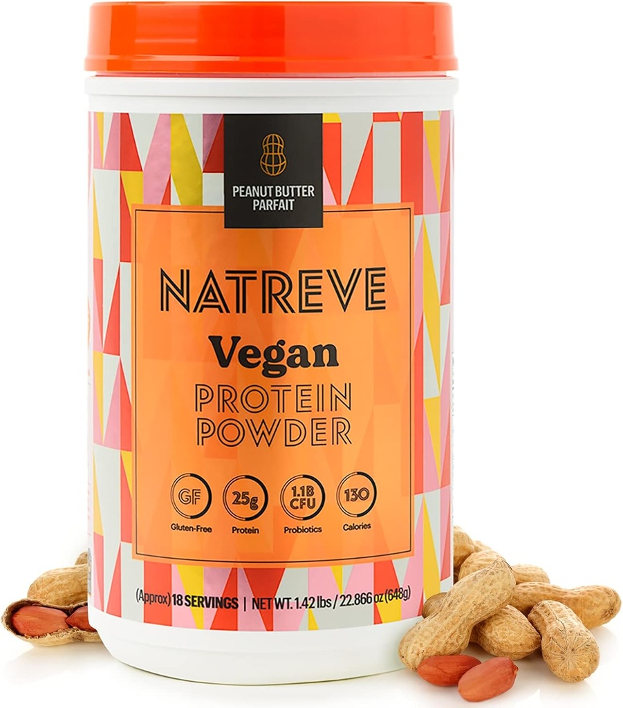 Natreve Vegan Protein Powder - 25g Tanaman Based Protein Powder dengan Prograine dan Acids - Gluten Free Peanut Butter Parfait, 18 Servis