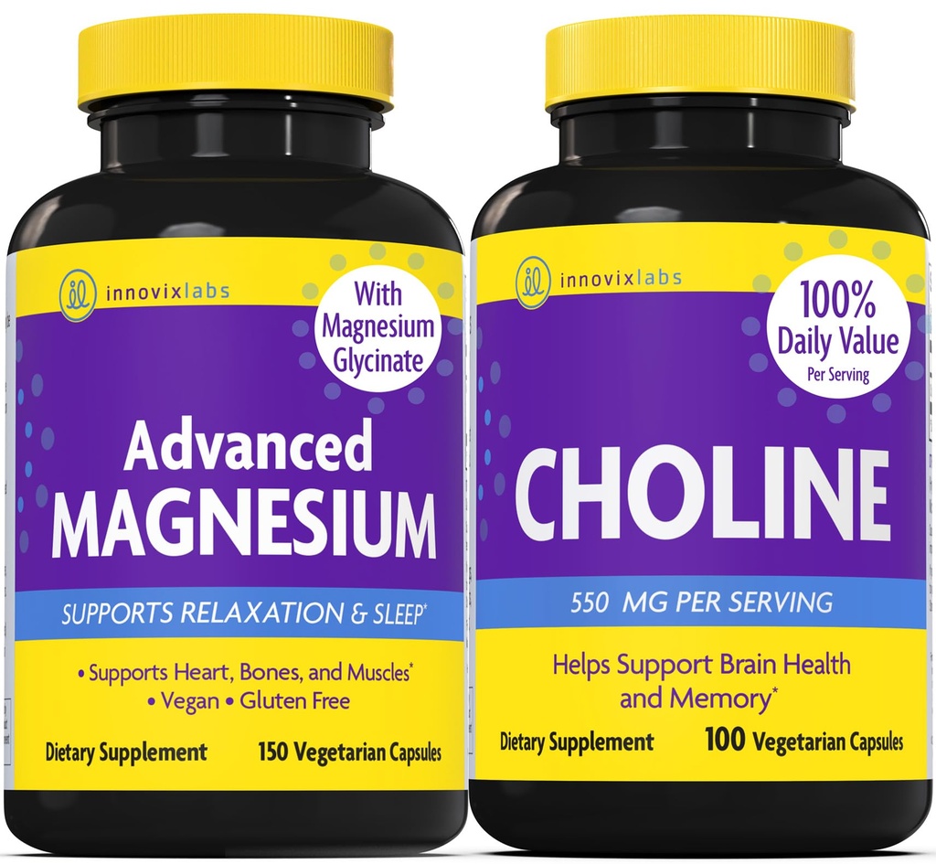 ConnovixLabs Chooline & Magnesium Bundle Booline Bitarctin 550mg (100 Capsules) Advanced Magnesium (150 Capsules). Mendukung Memori, Mood, Kesehatan Otak & Kognitif Boost. *