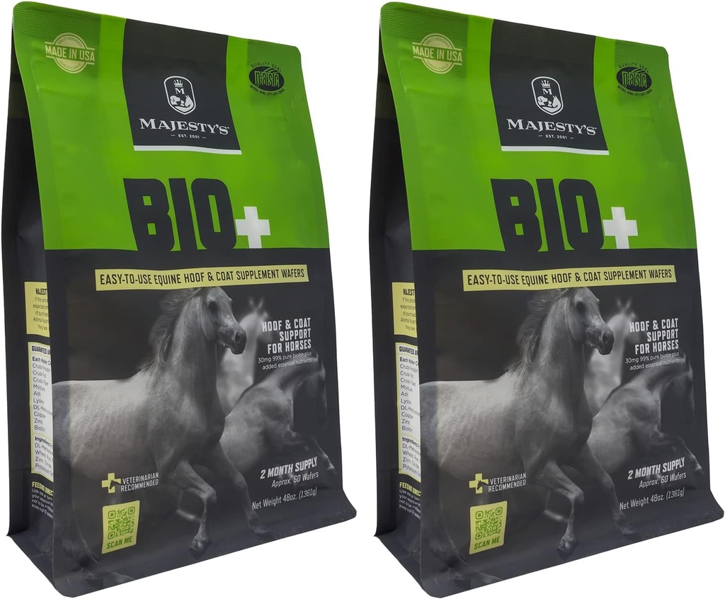 BIO + Biotin Wafers - Kuda Superior / Equine Hoof dan Coat Support Suplemen - Copper, Zinc, Lysine, Methionine (2 Pack Count Total)