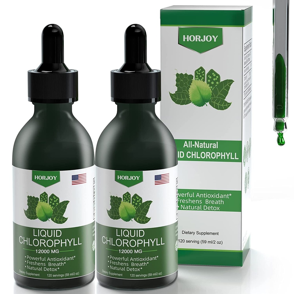 Klorofil Liquid Drops - 100% Natural Energy Booster and Imune Support - Internal Deodorant and Detox - Bantuan Ketinggian - Absorpsi Cepat, Vegan & Non-GMO - 120 Servings (Paket 2)