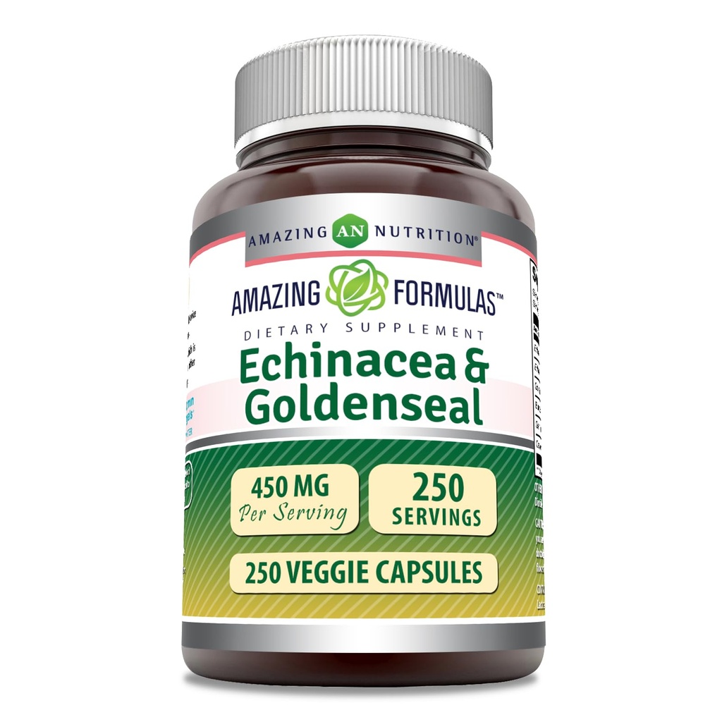 Menakjubkan Formulas Echinacea dengan Goldenseal Suplemen 12450 Mg 124; Veggie Capsules 124; Non-GMO 124; Gluten Free 124; Dibuat di USA (1 Pack, 250 Count)