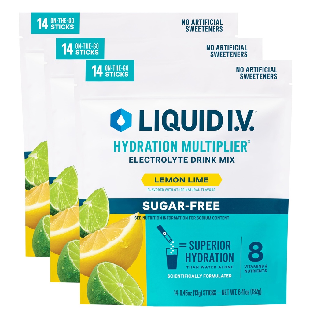Cairan I.V. ® Hidration Multiplier .Sugar- Lemon Lime - Hidration Powder Apparts 14; Electrolite Powder Drink Mix 124; Convenient Single- Serving Sticks 124; Non-GMO 124; 14 Servings (Paket 3)