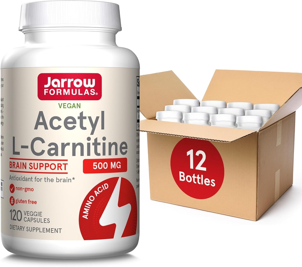 Jarrow Formula Acetyl L- Carnitine 500 mg, Dieter Suplemen, Amino Acid for Brain Health and Antioksidants, 120 Veggie Kapsules, 120 Day Supply (Paket 12)