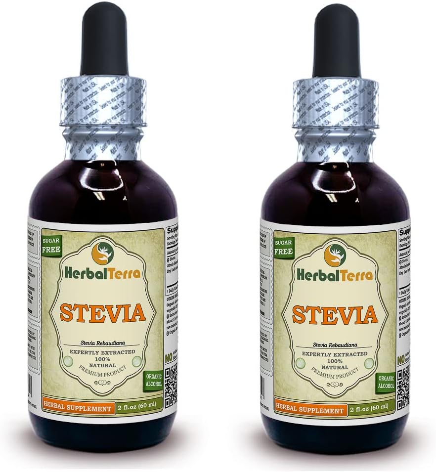 Stepia (Stevia Rebaudiana) Tincture, Organik Dryed Leaves Liquid Extract (Nama Merek: HerbalTerra, Proughtly Made in USA) 2x2 fl.oz (2x60 ml)