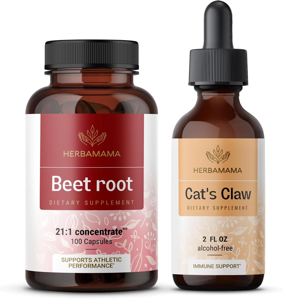 HERBAMAMA Beet Root and Cat 's Claw Kit - Bundle of 21: 1 Konsentrat Root dan Cakar Cat' s Tickture 2 - Vegan, Non- GMO, Sugar & Alcohol- Free - 2 Pack