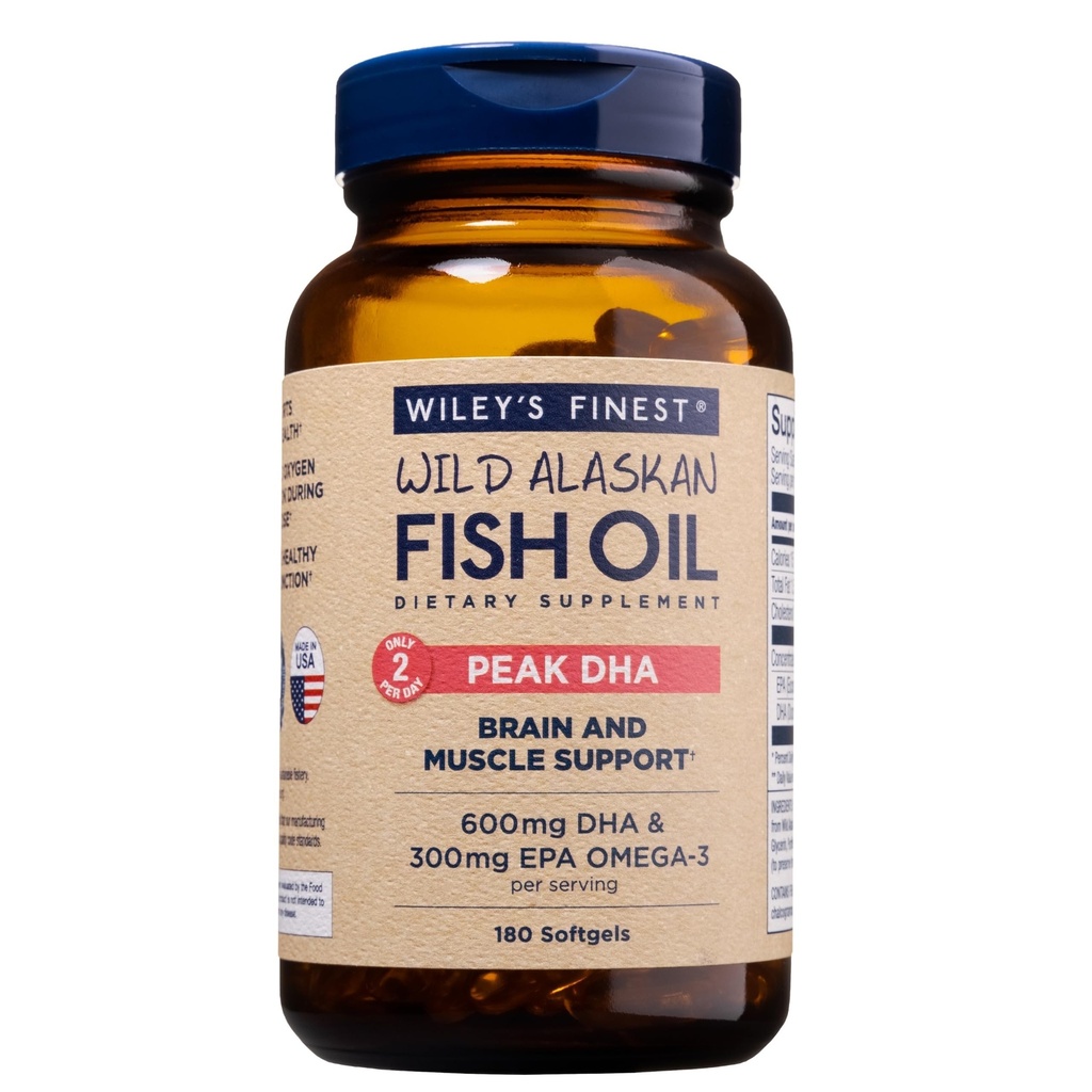 Wiley 's Finest Wild Alaska Fish Oil Peak DHA - 900mg EPA dan DHA Omega - 3s - 180 Softgeels (90 Pelayan)