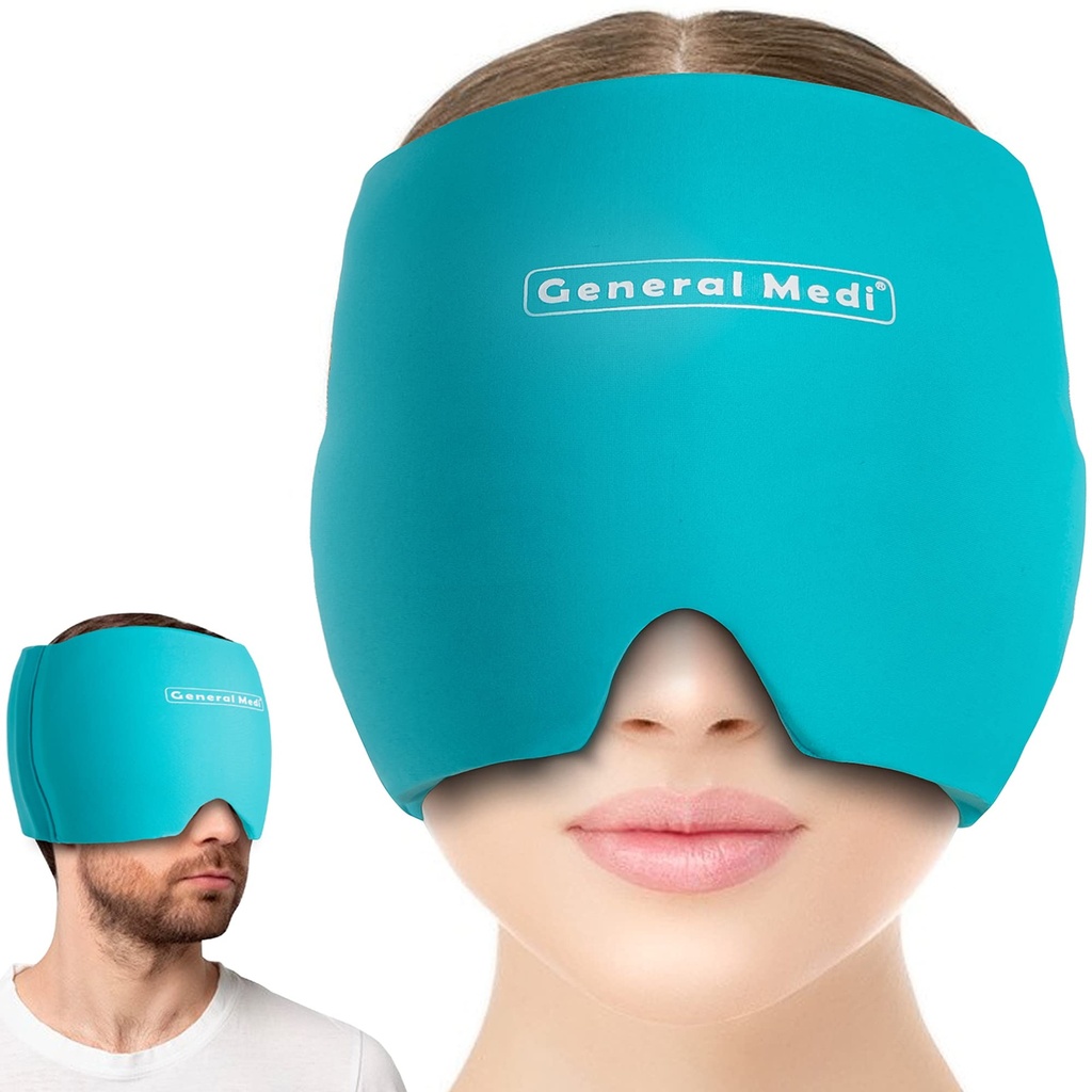 General Medi Headache & Migraine Ice Crap Cap, Cold Therapy Migraine Relief Hat Ice Cold Compress, Great for Puffy Eyes, Tension, Sinus & Stress Relief (Blue)