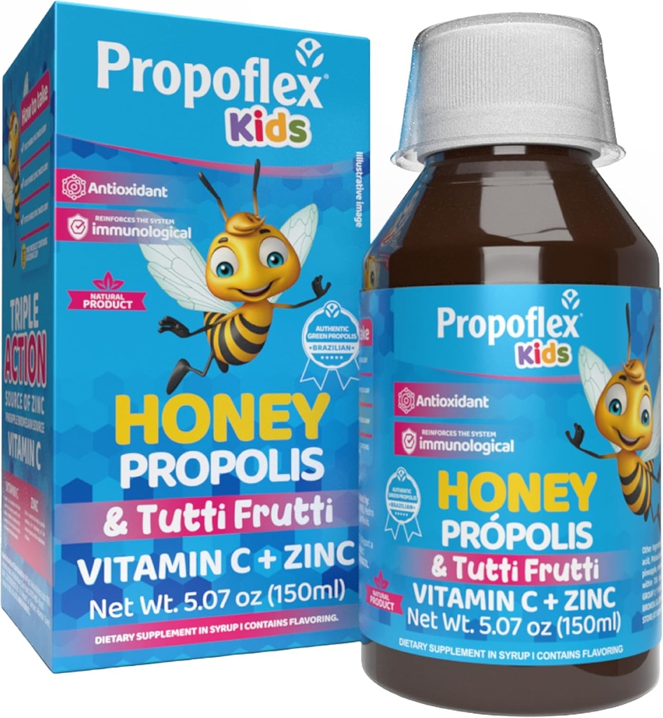Beelife Bee Propolis Cough Syrup Kids - Triple-Action - Natural Syrup, Brazilian Green Propolis, Zinc, Bromelain, Vitamin C- Dukung kekebalan & Pemulihan - dari Brasil, Tutti Fruit Flavor, 150 ml
