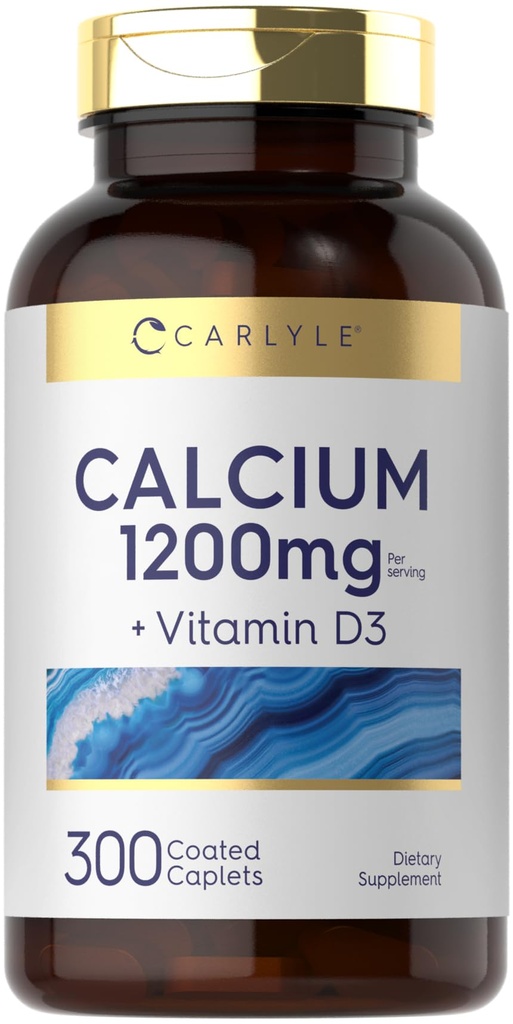 Carlyle Calcium 1200 mg dengan Vitamin D3 124; 300 Caplets 124; Non-GMO, Gluten Bebas, dan Vegetarian