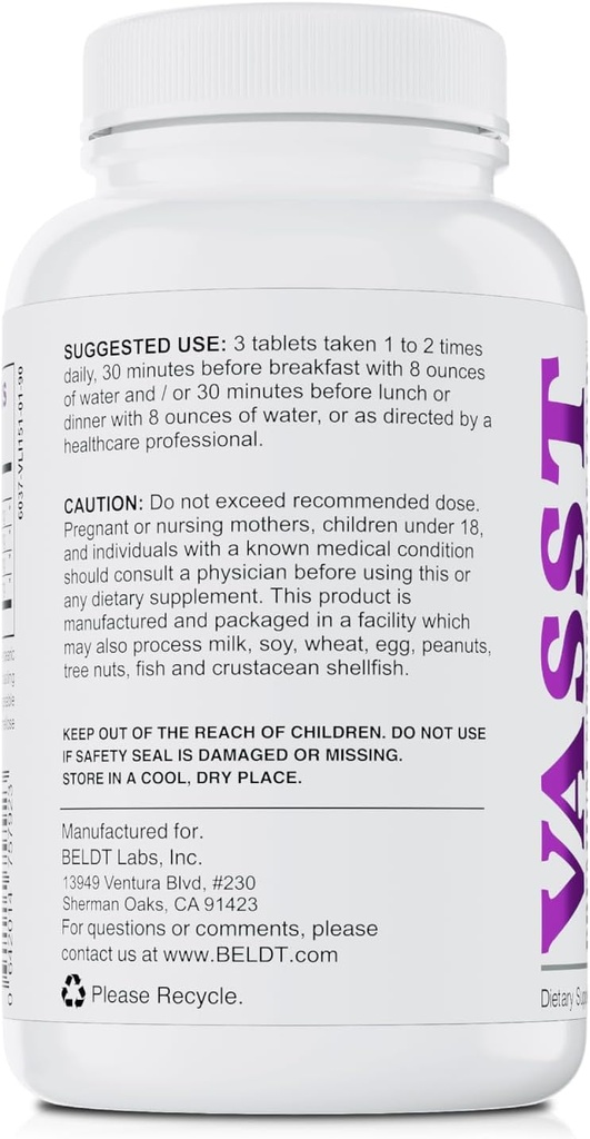 Lab BELDT VASST Nitric Oxide Booster, N.O. Tambahan dengan lebih dari 3,000mg dari Argine- AKG, okG, GKG, dan L- Arginine HCL untuk Gedung Muscle dan Enhanced Vasculity - 90 Tablets