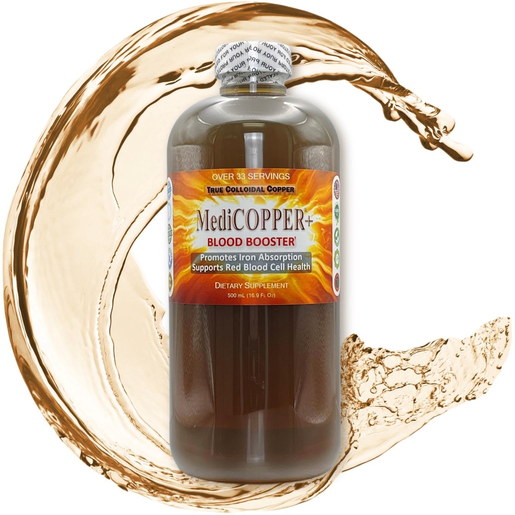 MediCOPPER ® Plus Blood Booster True Colloidal Copper CuNP Nutonation Suplemen - 500 mL dalam Hapus Botol Plastik