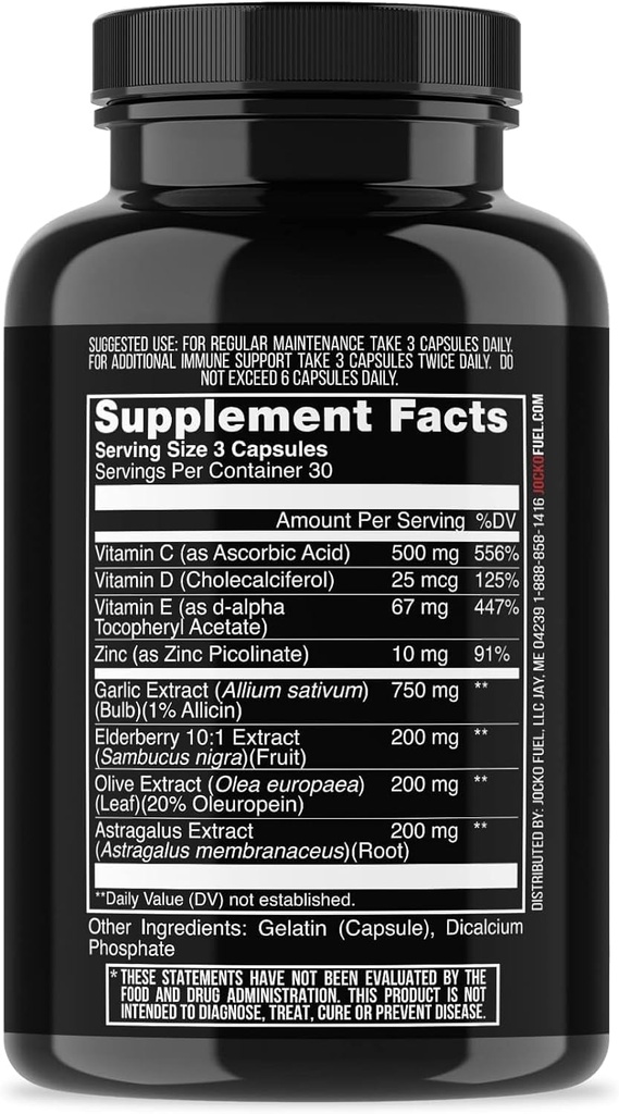 Jocko Fuel Immune Suplemen - Elderberry dengan Zinc & Vitamin C untuk orang dewasa - Ammune Pertahanan dengan Vitamin C, D3, Superfood, Herbs, & Minimals (90 Capsules)