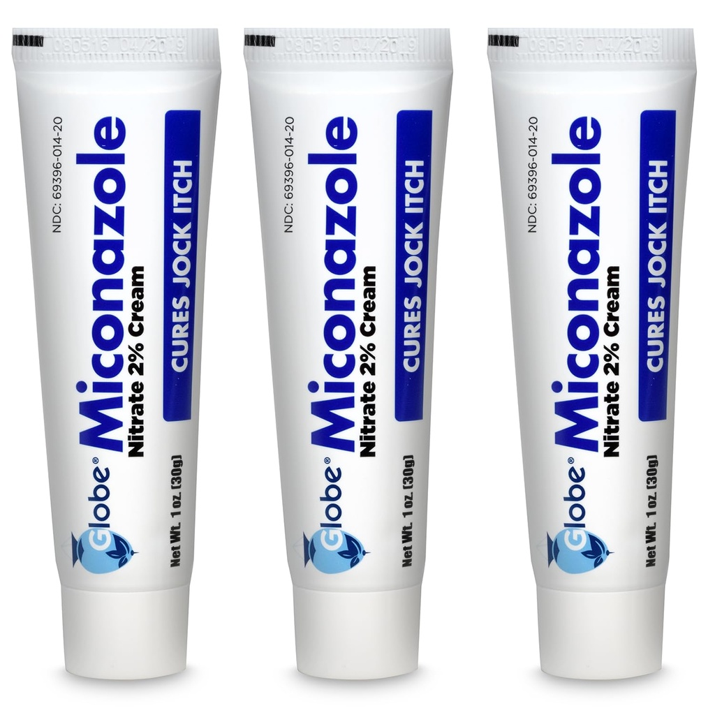 Mikonazole Globe (3 Pack) Nitrate 2% Cream 1 oz, Cures Most Athletes Foot, Jock Itch, Ringworm dan More.
