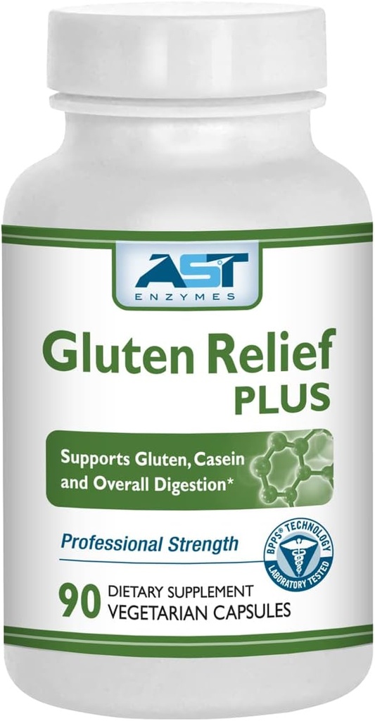 Gluten Relief Plus - 90 Vegetarian Capsules - Gluten Divalle Support - Premium Natural Digetical Enzyme Formula - Berisi DPP-IV Enzyme Complex - AST Enzymes