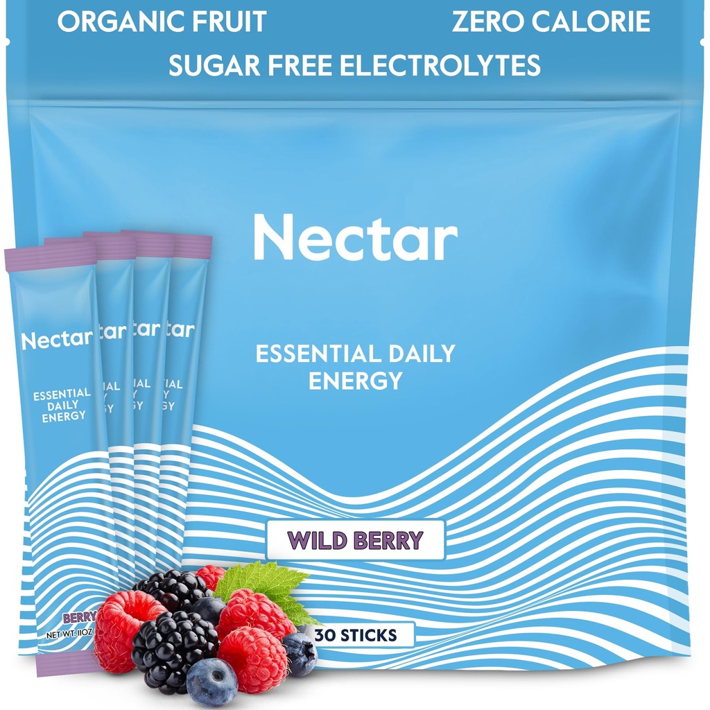 Nectar Energy Booster - Caffeine Organik, B12 & Electrolytes - Sugar Free & Zero Calorie - Kopi Sehat, Minuman Energi & Soda Alternatif - Hidration & Energi Supplemen (Paket Besin 30 Powder)