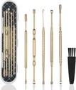 Hion 6 Pcs Extended Ear Wax Removal Kit, Removal Profesional Double- Headed Ear Ear Tools Pick, 316L Stainless Steel Ear Curette dengan Cleaning Brush and Storage Box, Suit for Kid Adult (Emas)