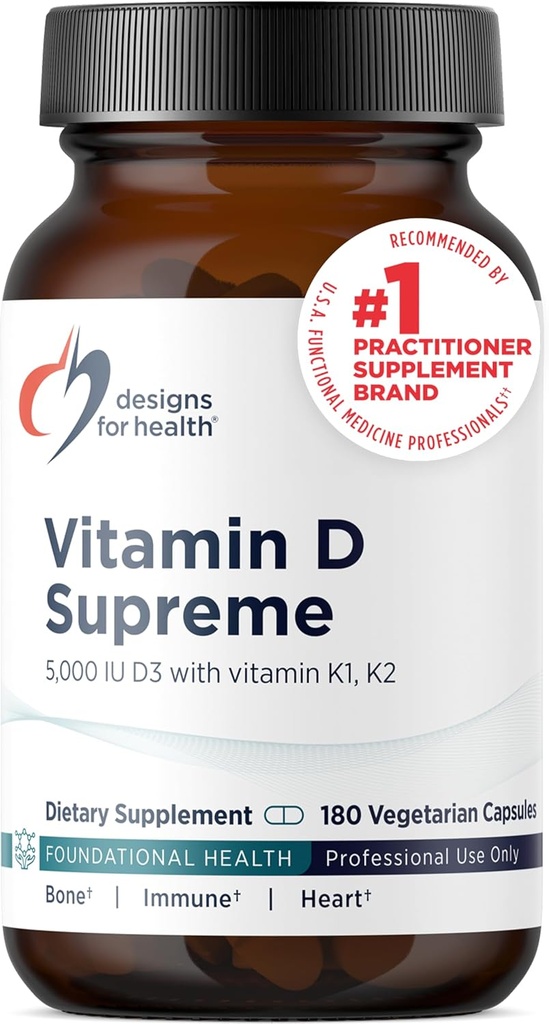 Desain untuk Health Vitamin D Supreme - Vitamin D 5000 IU dengan 2000mcg Vitamin K sebagai MK4 untuk Kesehatan Tulang, Kesehatan Jantung, Mood & Imune Dukungan - Vitamin D3 Diaktifkan dengan GG Suplemen (180 Capsules)