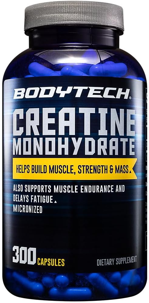 BODYTECH Creatine Monohydrate Capsules a Micronized a Supports Muscle Strength, Mass, and Endurance (300 Kapsul)