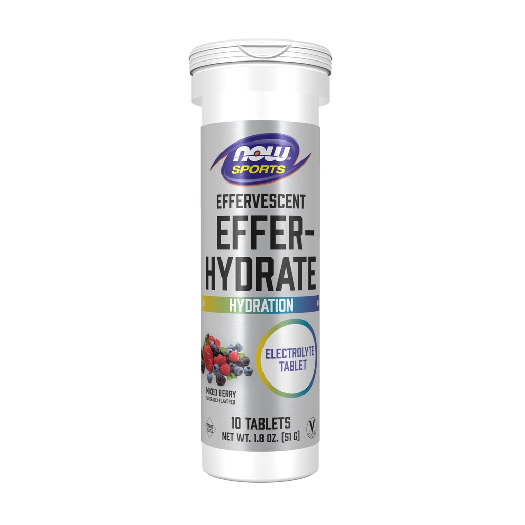 NOW Foods Sports Nutition, Effervescent Effer- Hydrate, Electrolite Supplement, Recovery *, Mixed Berry, 10 tablet